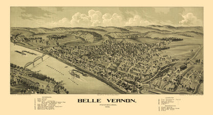 Historic Panoramic View - Belle Vernon Pennsylvania - Moyer 1902 - 42.50 x 23 - Vintage Wall Art