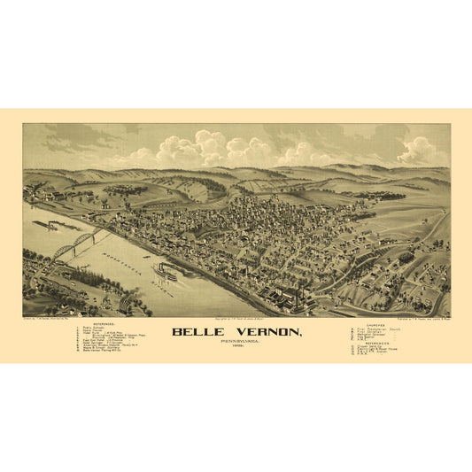Historic Panoramic View - Belle Vernon Pennsylvania - Moyer 1902 - Vintage Wall Art