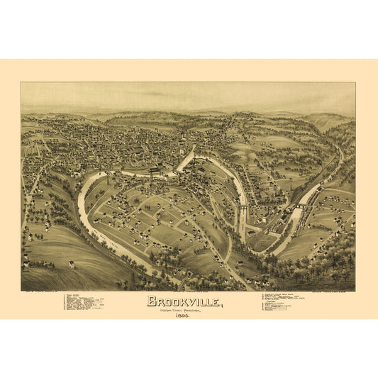 Historic Panoramic View - Brookville Pennsylvania - Moyer 1895 - 33.38 x 23 - Vintage Wall Art