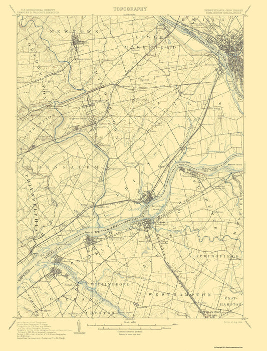 Topographical Map - Burlington Pennsylvania New Jersey Quad - USGS 1906 - 23 x 30.21 - Vintage Wall Art