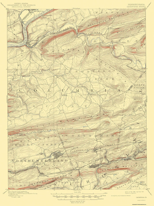 Topographical Map - Catawissa Pennsylvania Quad - USGS 1894 - 23 x 30.72 - Vintage Wall Art