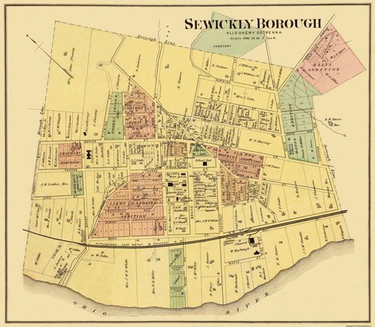 Historic City Map - Sewickly Pennsylvania - Titus 1877 - 26.38 x 23 - Vintage Wall Art