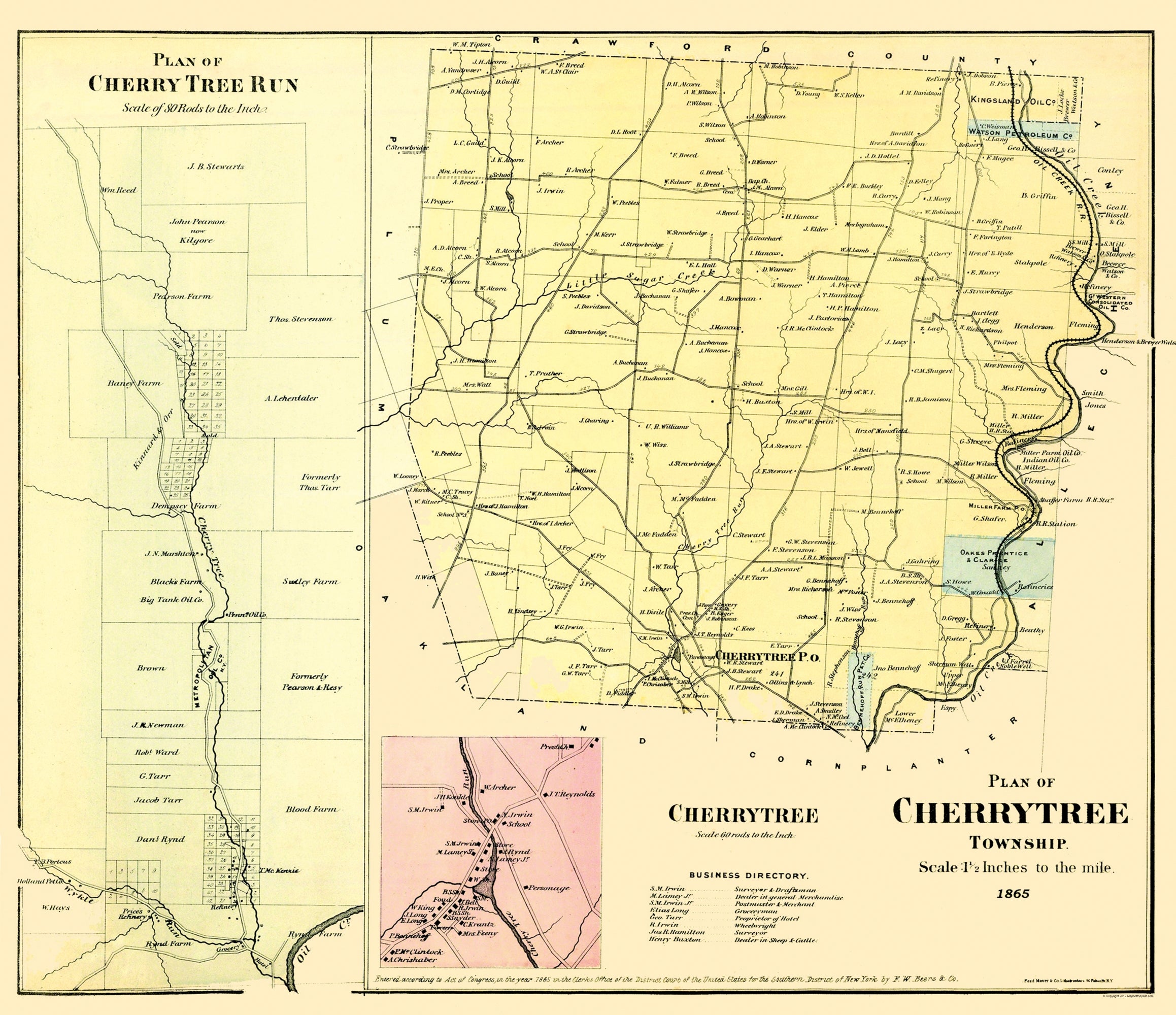 Historic City Map - Cherry Tree Pennsylvania - Beers 1865 - Vintage Wa ...