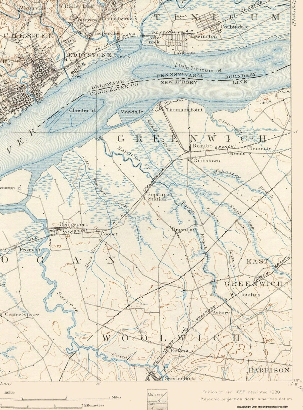 Antique Chester, shops Pennsylvania 1898 US Geological Survey Map – Philadelphia, Delaware County, Upper Darby, Haverford, Swarthmore, Media, PA