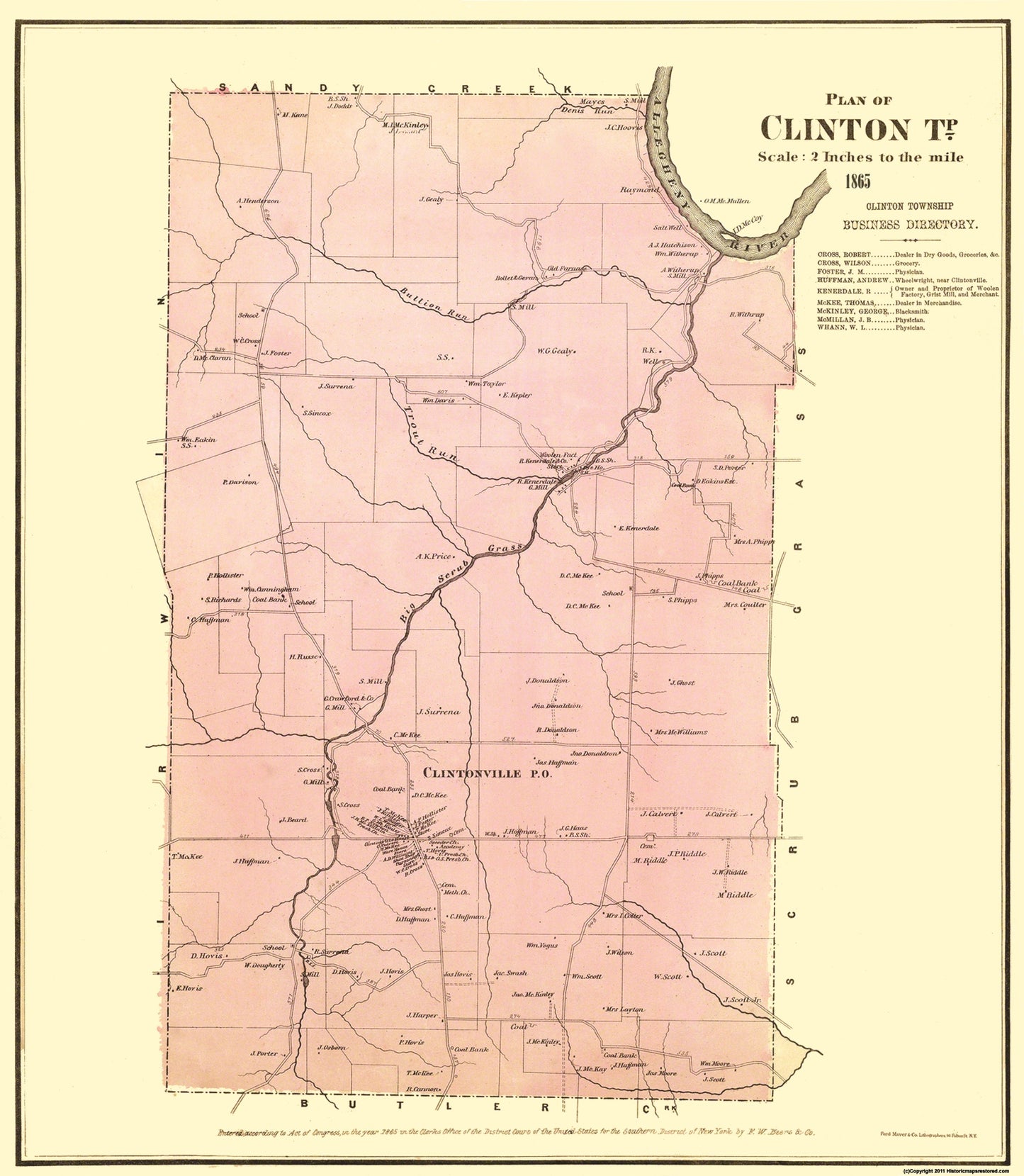 Historic City Map - Clinton Pennsylvania - Mayer 1865 - 23 x 26.44 - Vintage Wall Art