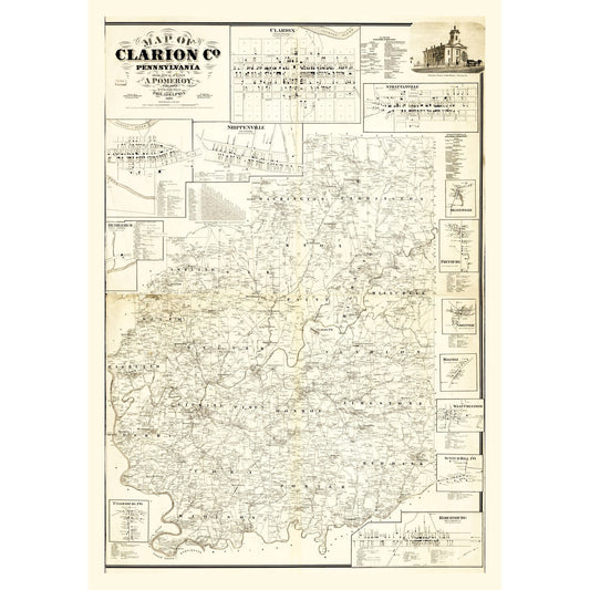 Historic County Map - Clarion County Pennsylvania - Pomeroy 1865 - 23 x 32.80 - Vintage Wall Art