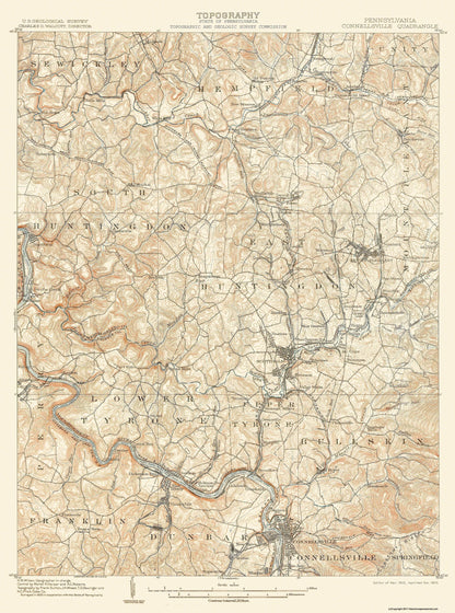 Topographical Map - Connellsville Pennsylvania Quad - USGS 1902 - 23 x 30.93 - Vintage Wall Art