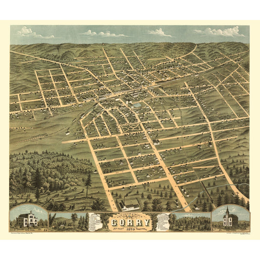 Historic Panoramic View - Corry Pennsylvania - Stoner 1870 - 27.21 x 23 - Vintage Wall Art