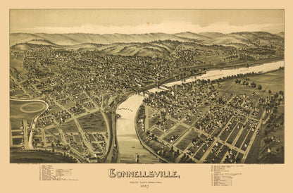 Historic Panoramic View - Connellsville Pennsylvania - Moyer 1897 - 34.87 x 23 - Vintage Wall Art