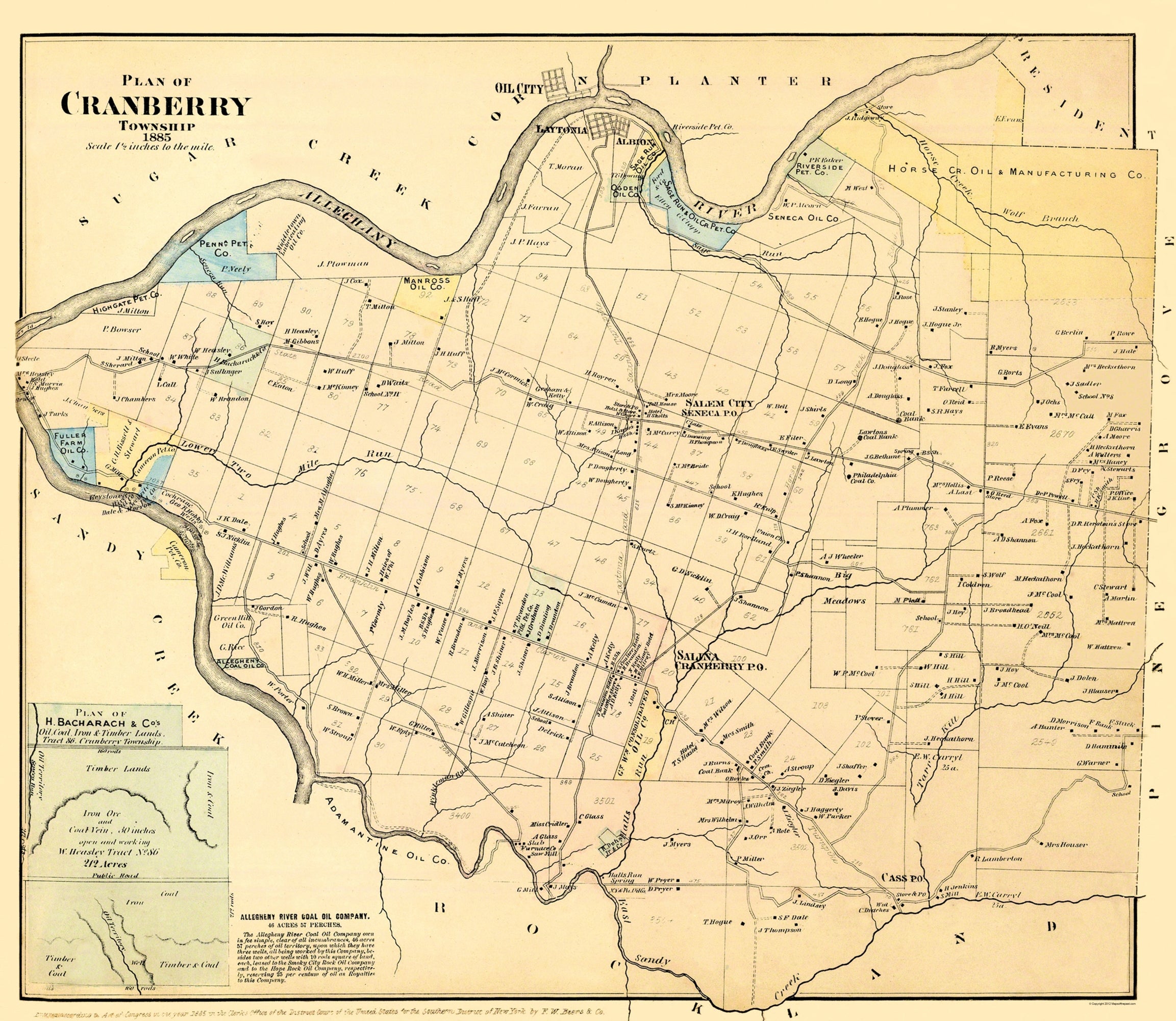 Historic City Map - Cranberry Pennsylvania - Beers 1885 - 26.5 x 23 ...