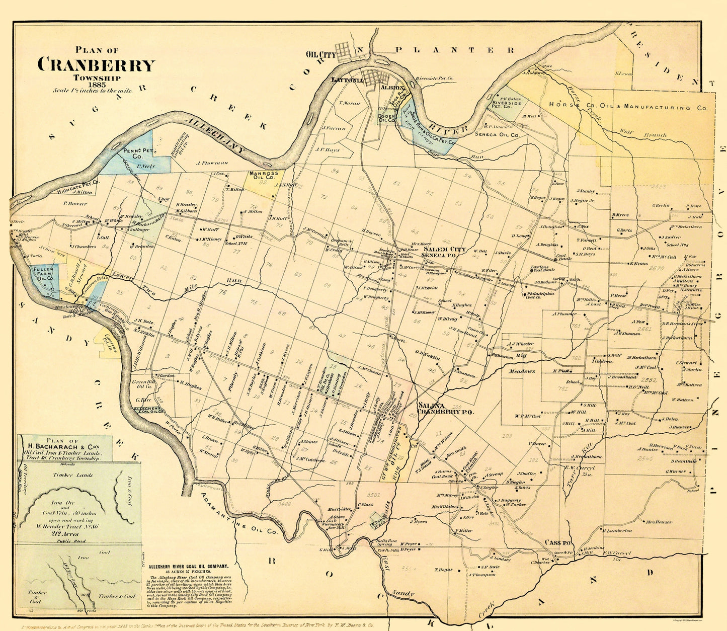 Historic City Map - Cranberry Pennsylvania - Beers 1885 - 26.5 x 23 - Vintage Wall Art