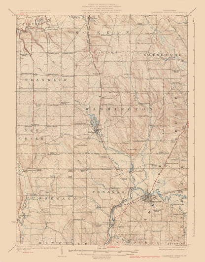 Topographical Map - Cambridge Springs Pennsylvania Quad - USGS 1925 - 23 x 29.35 - Vintage Wall Art