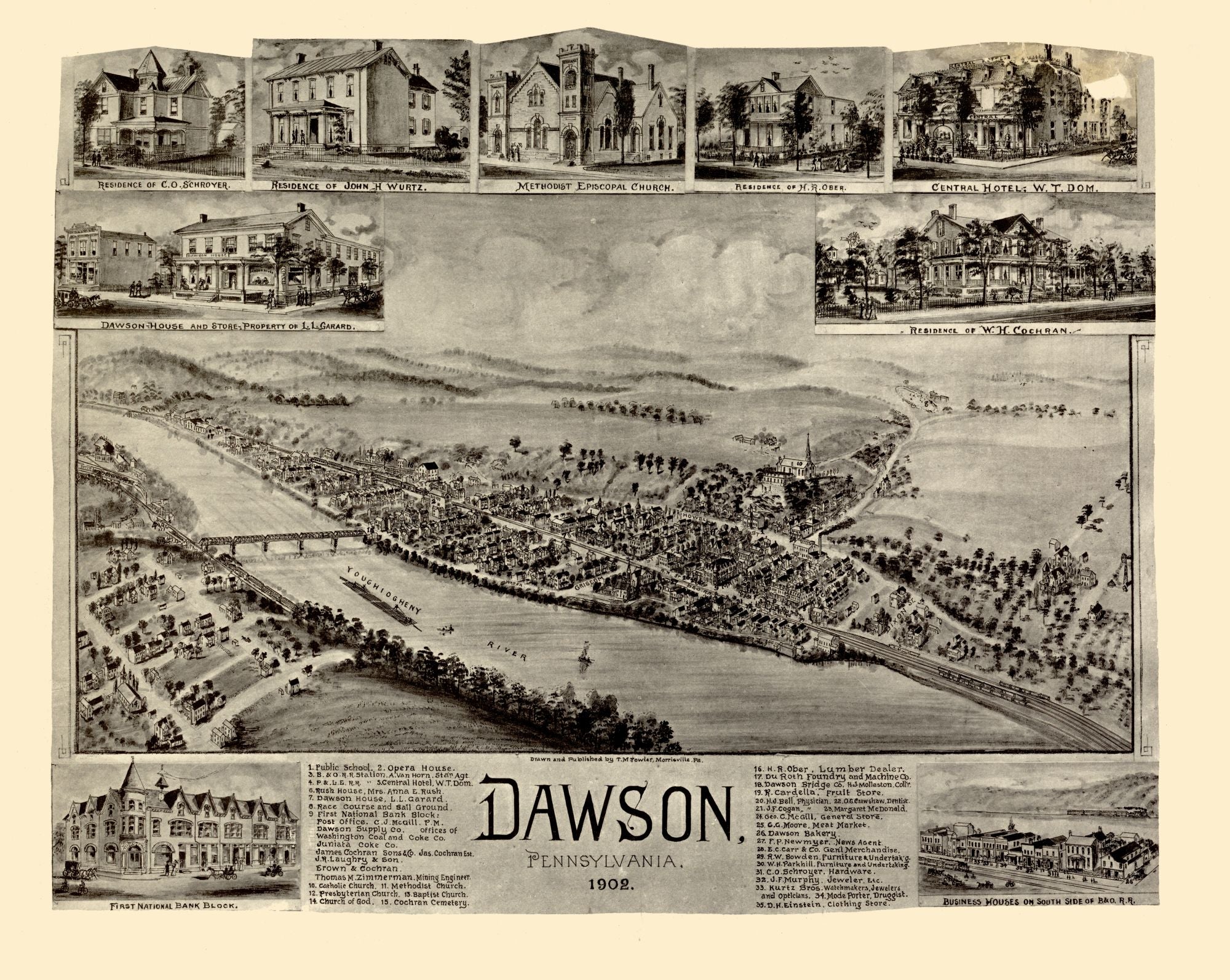 Historic Panoramic View - Dawson Pennsylvania - Fowler 1902 - 28.86 x ...