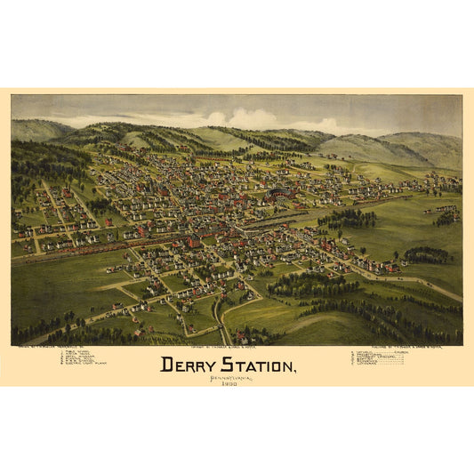Historic Panoramic View - Derry Pennsylvania - Moyer 1900 - 36.47 x 23 - Vintage Wall Art