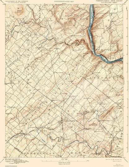 Topographical Map - Doylestown Pennsylvania New Jersey Sheet - USGS 1891 - 23 x 29.68 - Vintage Wall Art