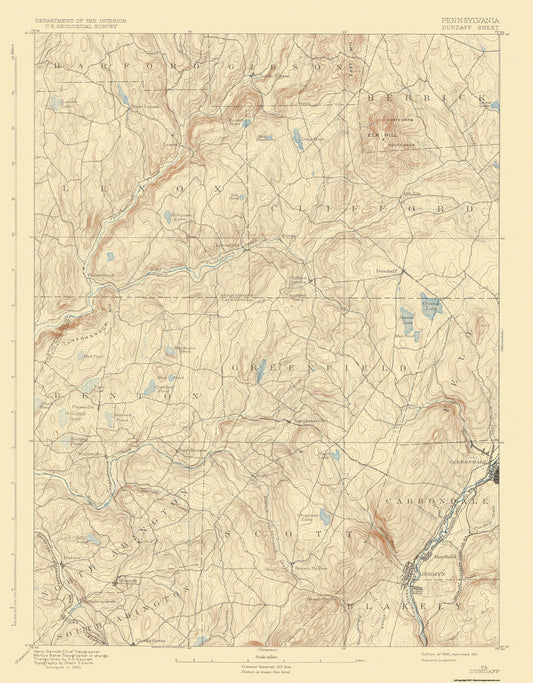 Topographical Map - Dundaff Pennsylvania Quad - USGS 1892 - 23 x 29.46 - Vintage Wall Art