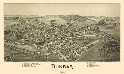 Historic Panoramic View - Dunbar Pennsylvania - Moyer 1900 - 38.43 x 23 - Vintage Wall Art