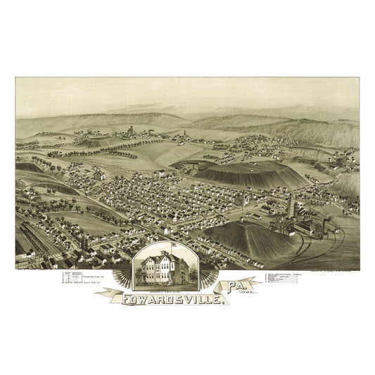Historic Panoramic View - Edwardsville Pennsylvania - Fowler 1892 - 34.43 x 23 - Vintage Wall Art