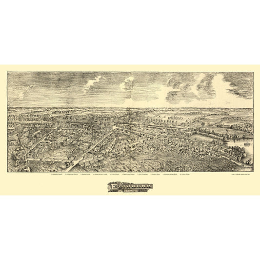 Historic Panoramic View - Edinboro Pennsylvania - Fowler 1898 - 45.74 x 23 - Vintage Wall Art