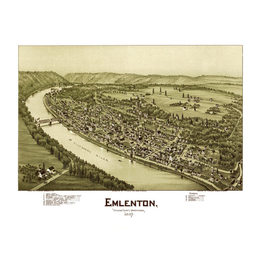 Historic Panoramic View - Emlenton Pennsylvania - Fowler 1897 - 30.19 x 23 - Vintage Wall Art