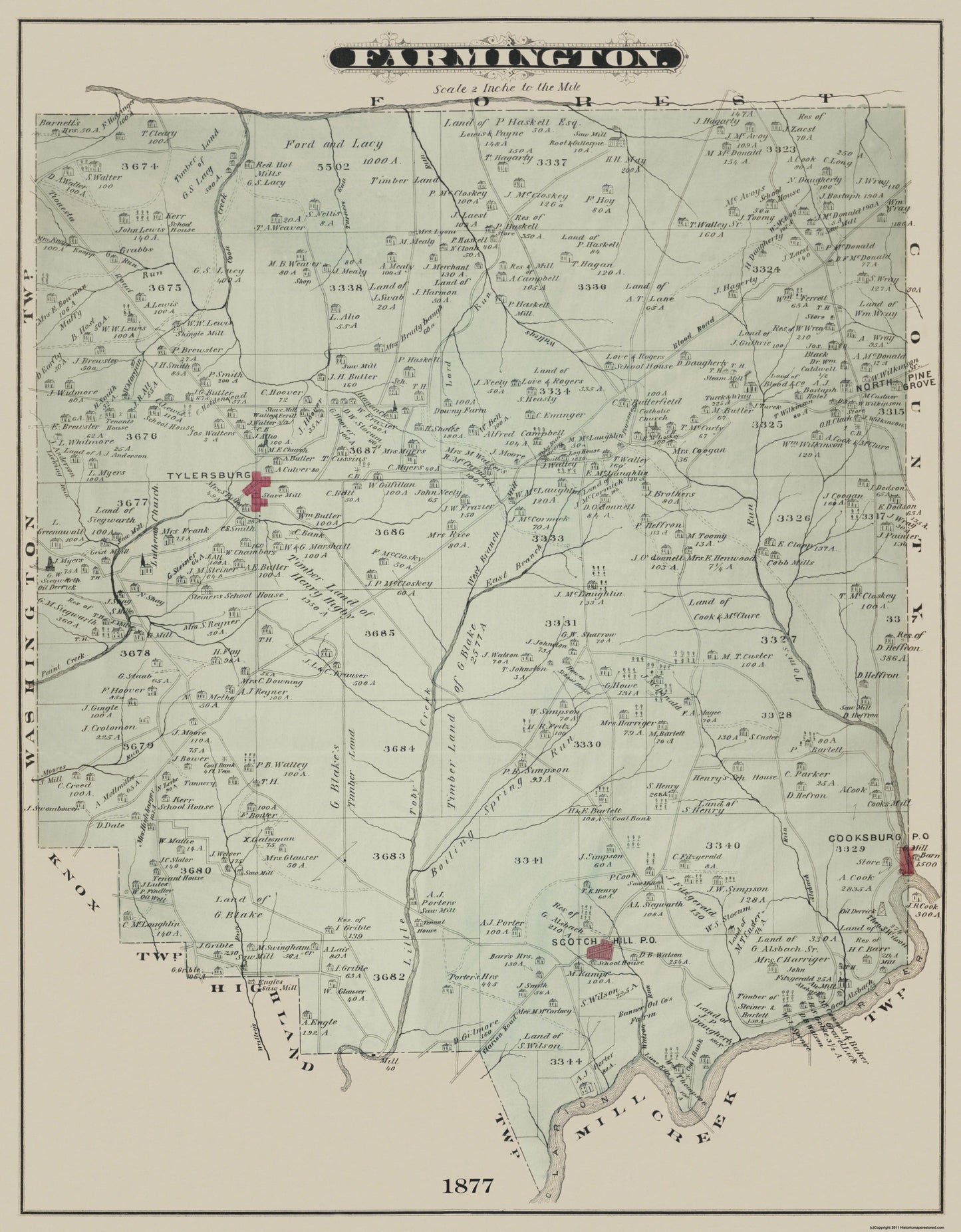 Historic City Map - Farmington Pennsylvania - Caldwell 1877 - 23 x 29.5 - Vintage Wall Art