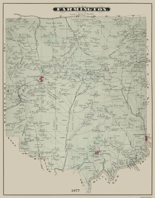 Historic City Map - Farmington Pennsylvania - Caldwell 1877 - 23 x 29.5 - Vintage Wall Art