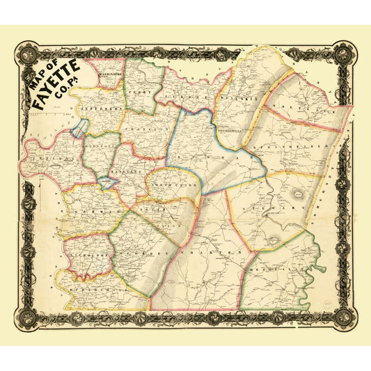 Historic County Map - Fayette County Pennsylvania - 1858 - 26.58 x 23 - Vintage Wall Art