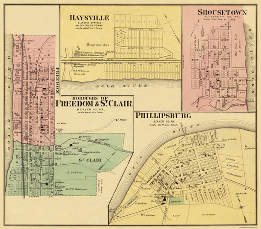 Historic City Map - Freedom Saint Clair Pennsylvania - Hayes 1877 - 26.25 x 23 - Vintage Wall Art