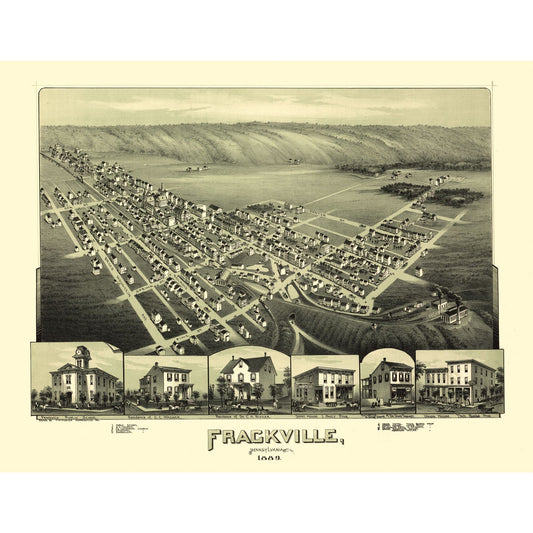 Historic Panoramic View - Frackville Pennsylvania - Fowler 1889 - 29.78 x 23 - Vintage Wall Art