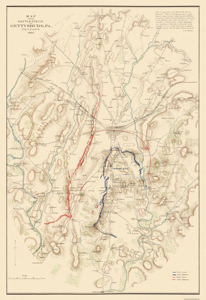 Historical Civil War Map - Gettysburg Pennsylvania Battlefield - Warren 1863 - 23 x 33.57 - Vintage Wall Art