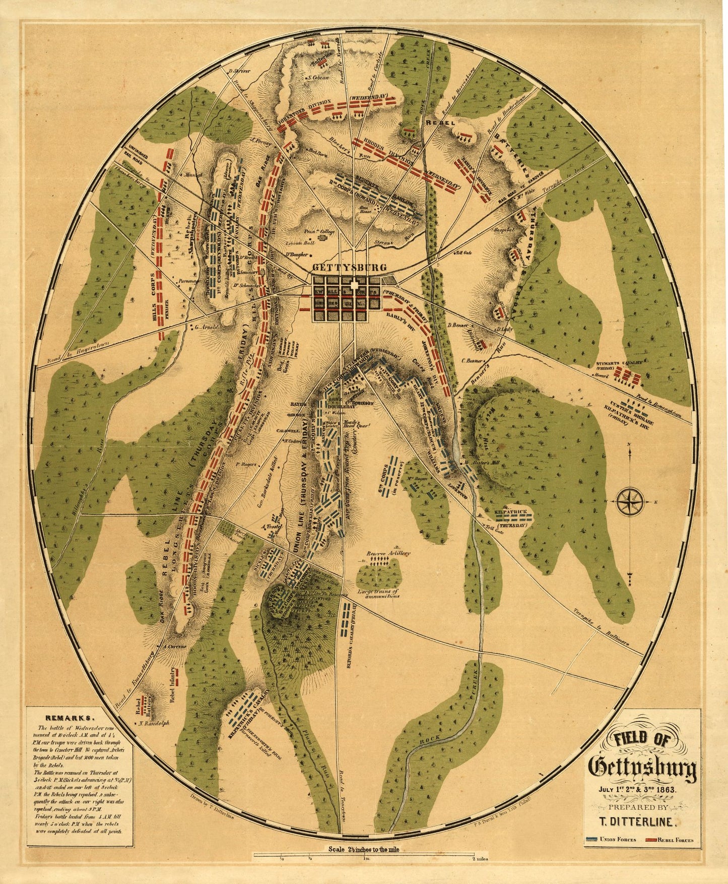 Historic City Map - Gettysburg Pennsylvania - Ditterline 1863 - 23 x 27.92 - Vintage Wall Art