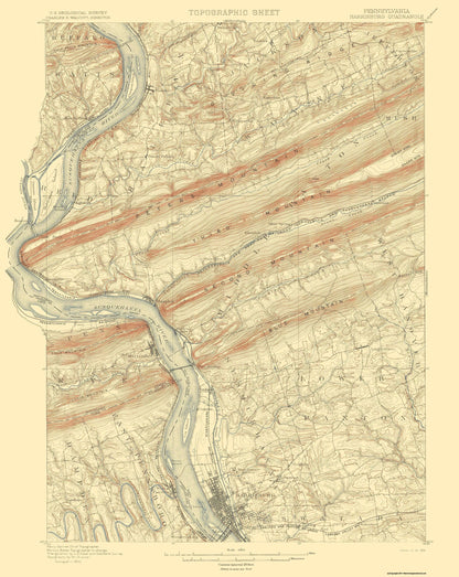 Topographical Map - Harrisburg Pennsylvania Quad - USGS 1899 - 23 x 28.91 - Vintage Wall Art