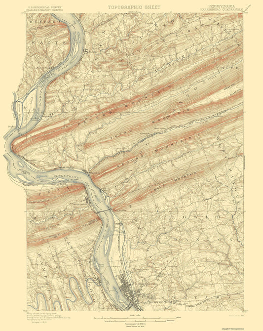 Topographical Map - Harrisburg Pennsylvania Quad - USGS 1899 - 23 x 28.91 - Vintage Wall Art