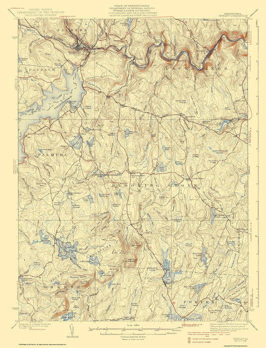 Topographical Map - Hawley Pennsylvania Quad - USGS 1938 - 23 x 30.04 - Vintage Wall Art