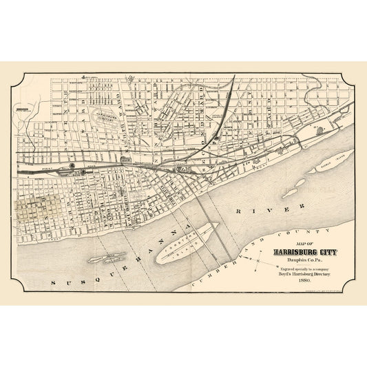 Historic Panoramic View - Harrisburg Pennsylvania - Boyd 1880 - Vintage Wall Art