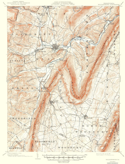 Topographical Map - Hollidaysburg Pennsylvania Quad - USGS 1903 - 23 x 29.99 - Vintage Wall Art