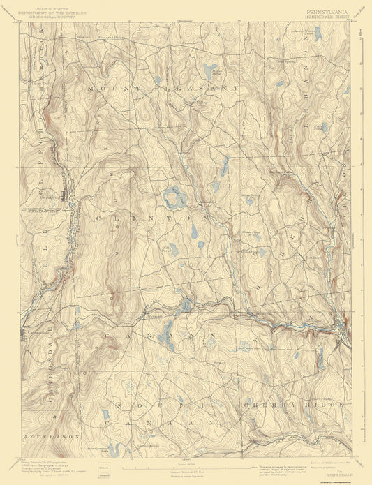 Topographical Map - Honesdale Pennsylvania Quad - USGS 1892 - 23 x 30.00 - Vintage Wall Art