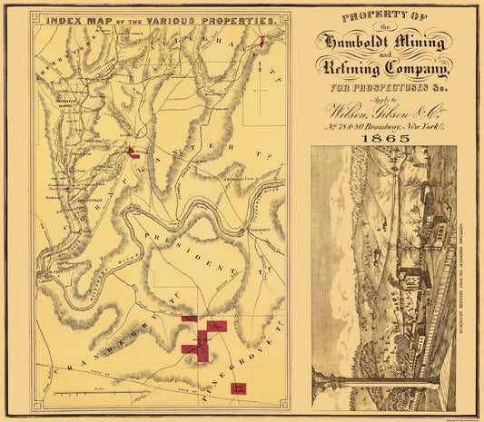 Historic Mine Map - Humboldt Mining  Pennsylvania - Gibson 1865 - 26 x 23 - Vintage Wall Art