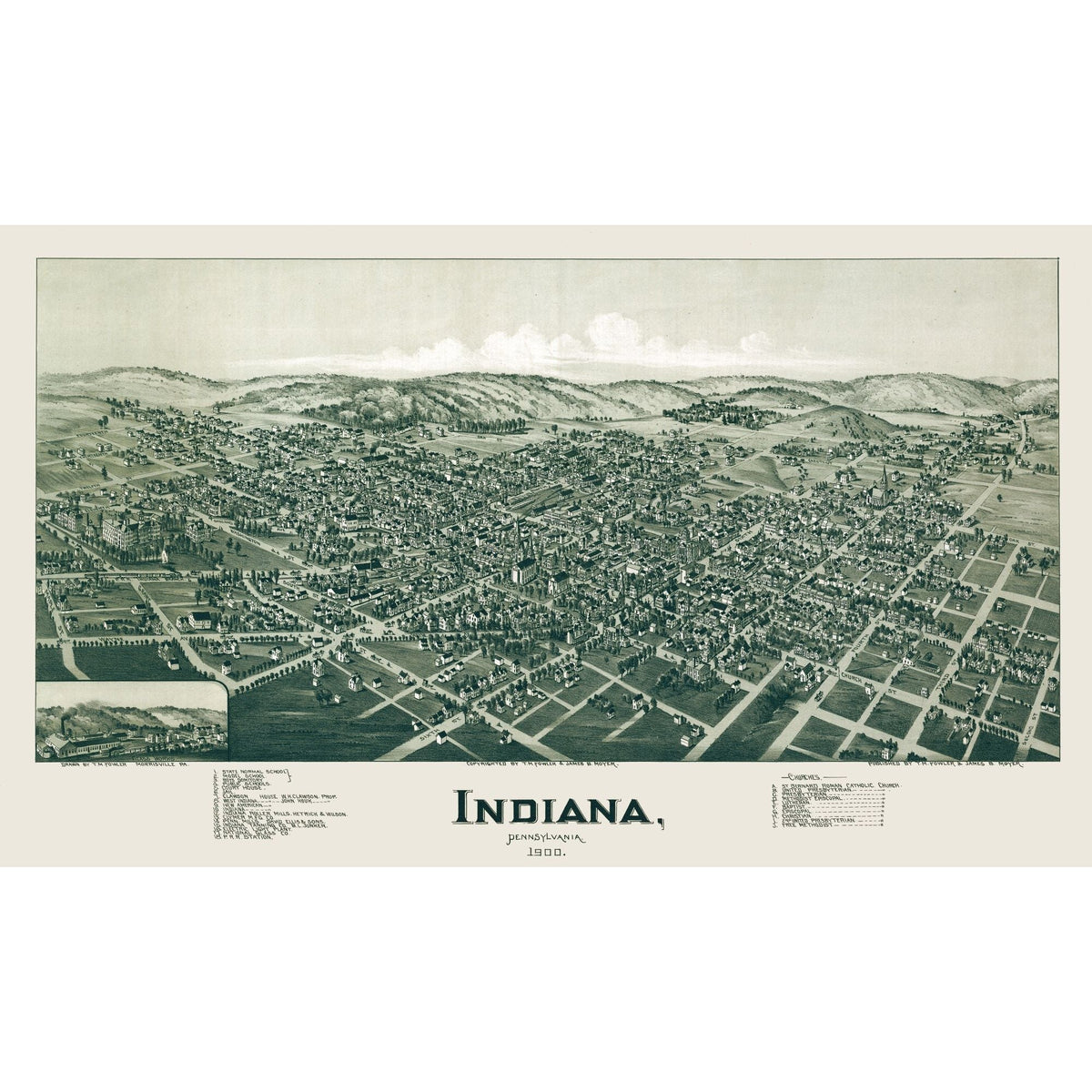 Fowler Indiana Map Historic Panoramic View - Indiana Pennsylvania - Fowler 1900 - 39.11 x ...