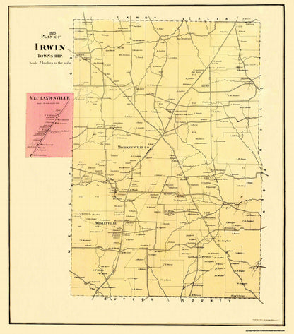 Historic City Map - Irwin Pennsylvania - Mayer 1865 - 23 x 26.13 - Vintage Wall Art