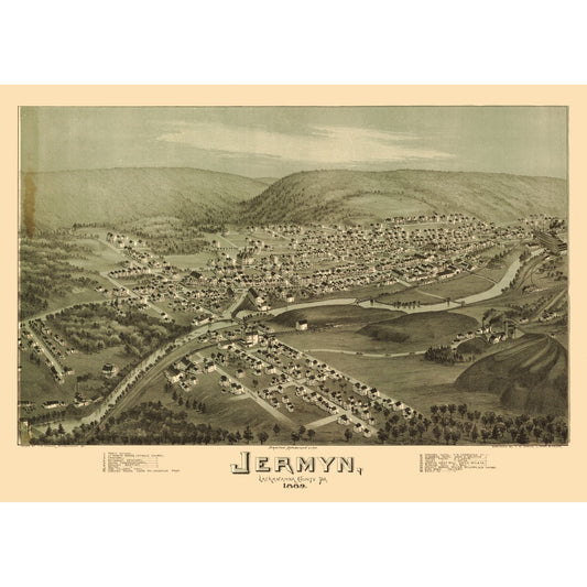 Historic Panoramic View - Jermyn Pennsylvania - Fowler 1889 - 32.32 x 23 - Vintage Wall Art