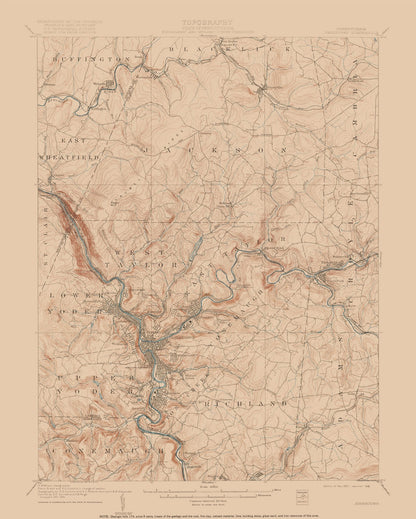 Topographical Map - Johnstown Pennsylvania Quad - USGS 1907 - 23 x 28.71 - Vintage Wall Art