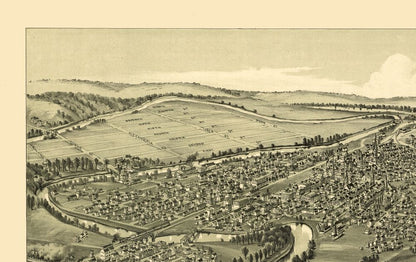 Historic Panoramic View - Latrobe Pennsylvania - Fowler 1900 - 36.48 x 23 - Vintage Wall Art