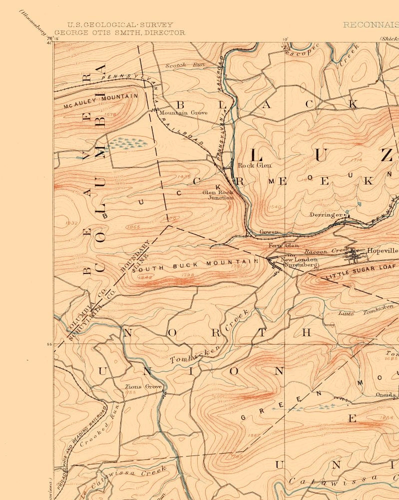 Topographical Map - Mahanoy Pennsylvania Sheet - USGS 1893 - 23 x 28.77 - Vintage Wall Art