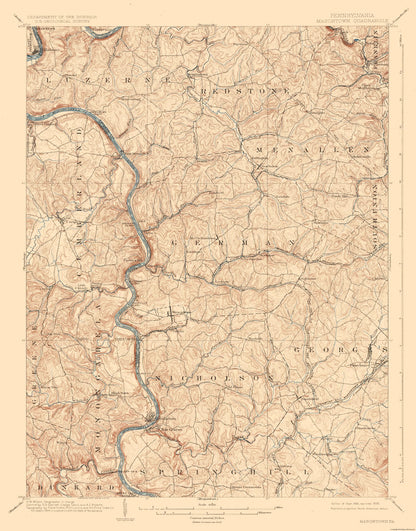 Topographical Map - Masontown Pennsylvania Quad - USGS 1903 - 23 x 29.36 - Vintage Wall Art