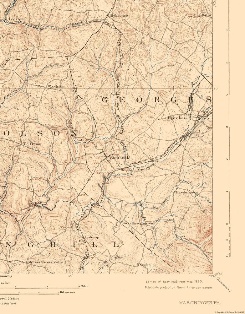 Topographical Map - Masontown Pennsylvania Quad - USGS 1903 - 23 x 29.36 - Vintage Wall Art