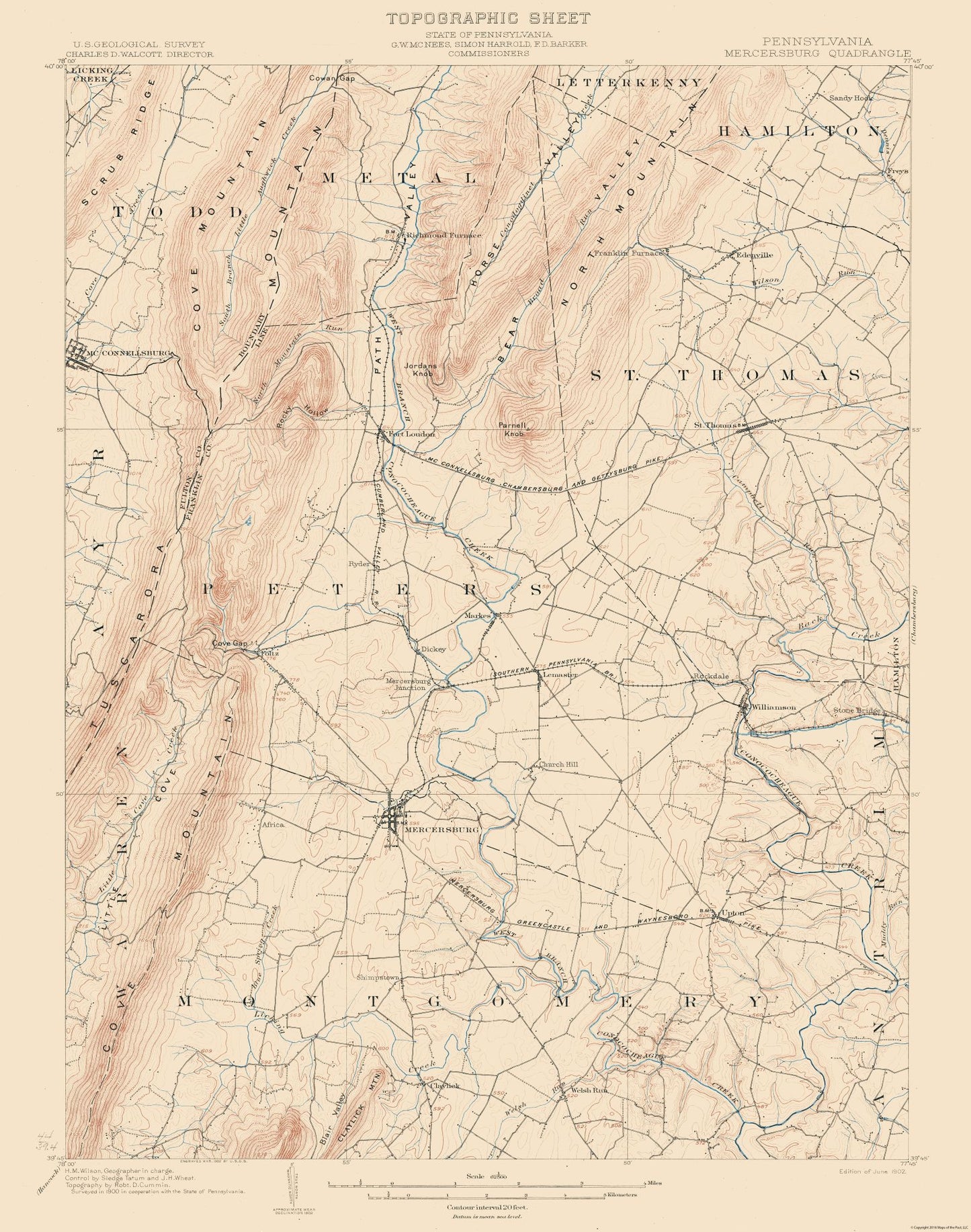 Topographical Map - Mercersburg Pennsylvania Quad - USGS 1902 - 23 x 29.18 - Vintage Wall Art