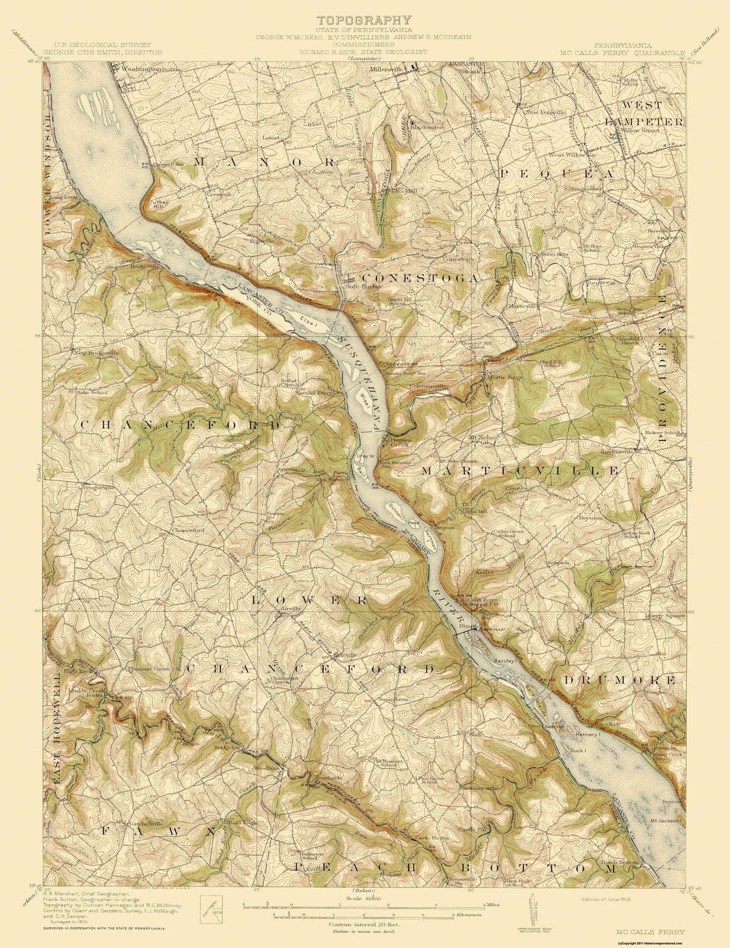 Topographical Map - Mccalls Ferry Pennsylvania Quad - USGS 1912 - 23 x 29.87 - Vintage Wall Art