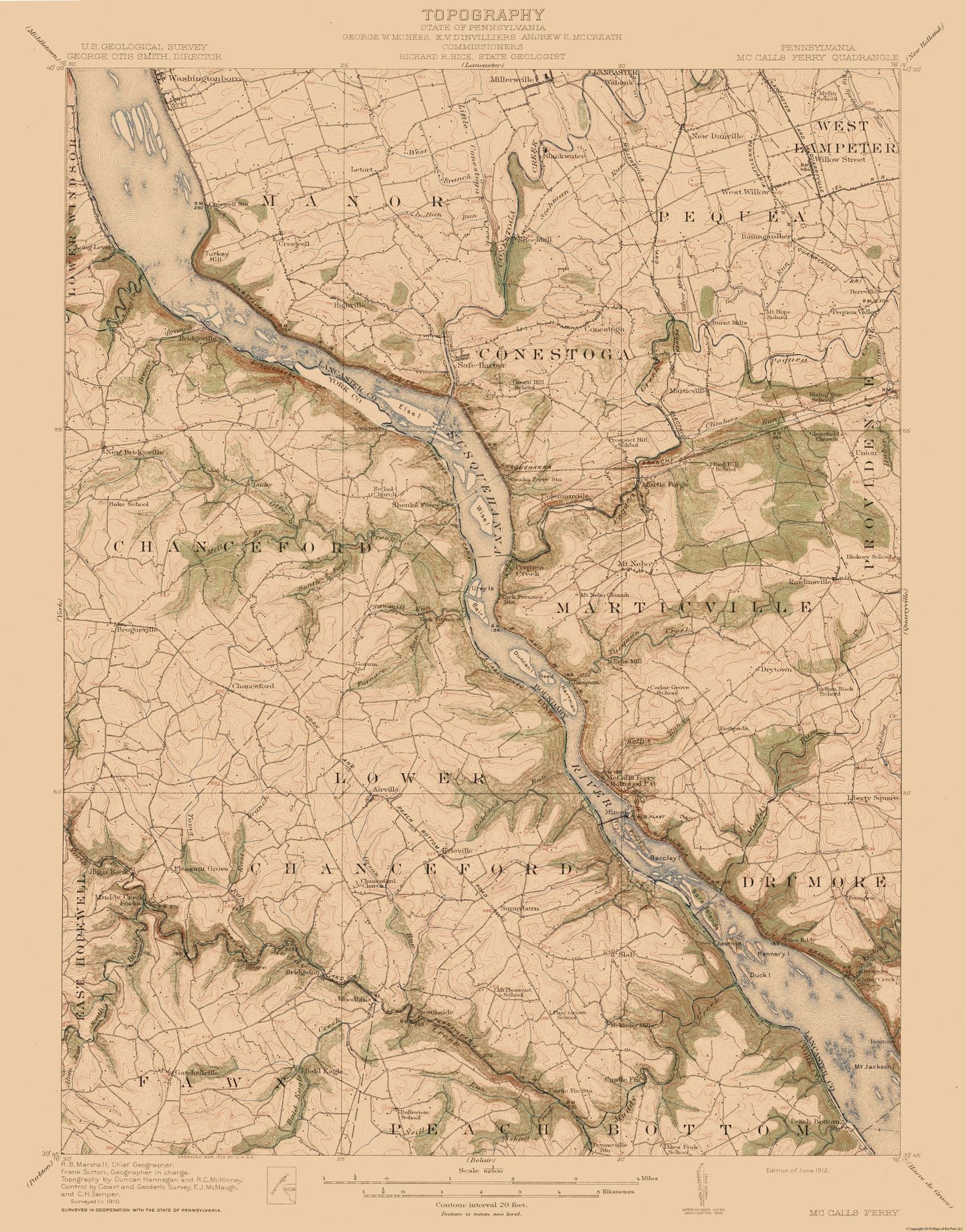 Topographical Map - McCalls Ferry Pennsylvania Quad - USGS 1954 - 23 x 29.33 - Vintage Wall Art