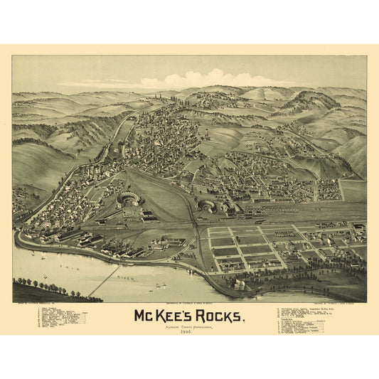 Historic Panoramic View - McKee's Rocks Pennsylvania - Fowler 1901 - 29.94 x 23 - Vintage Wall Art